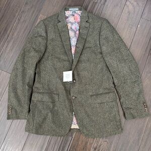 NWT Indochino Wool Blazer Olive Green with Floral Paisley Interior Yaletown 52